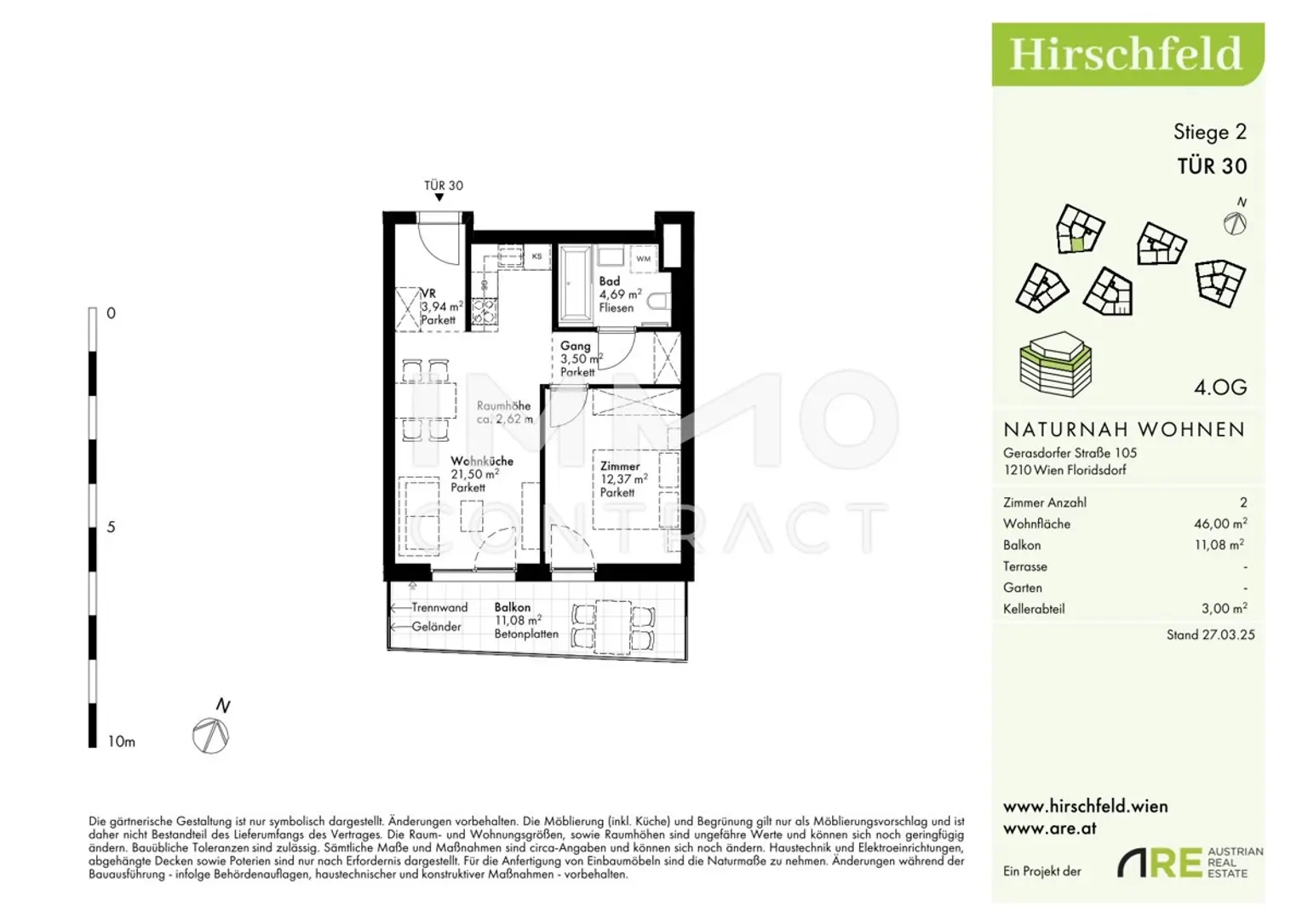 Preis jetzt sichern! Provisionsfrei und neu - 2 Zimmer Wohnung mit Balkon 4. Stock: Hirschfeld