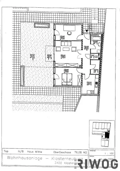3 Zimmer-Penthouse-Wohnung mit Balkon in den grünen Innenhof gerichtet