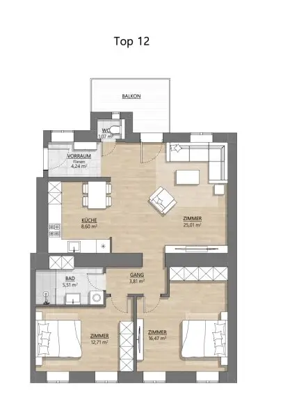 Erstbezug  - Toll aufgeteilte, hochwertig sanierte 3 Zimmer Altbauwohnung plus BALKON (Top12)