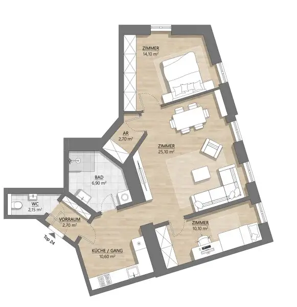 PARKBLICK  - Topsanierte 2 1/2 Zimmer Altbauwohnung / Erstbezug