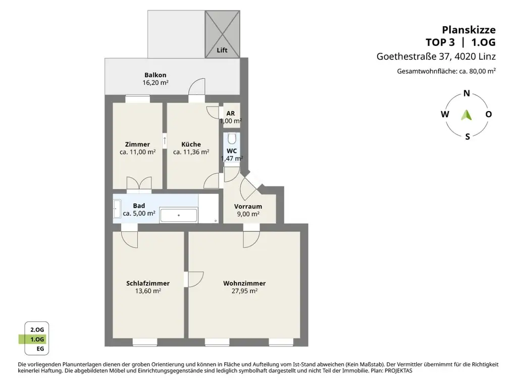 Wunderschöne 3 Zimmer-Altbauwohnung mit Küche und großem Balkon im Linzer Zentrum!