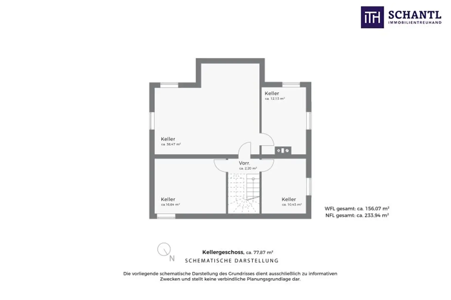 Grundriss Kellergeschoss, schematische Darstellung
