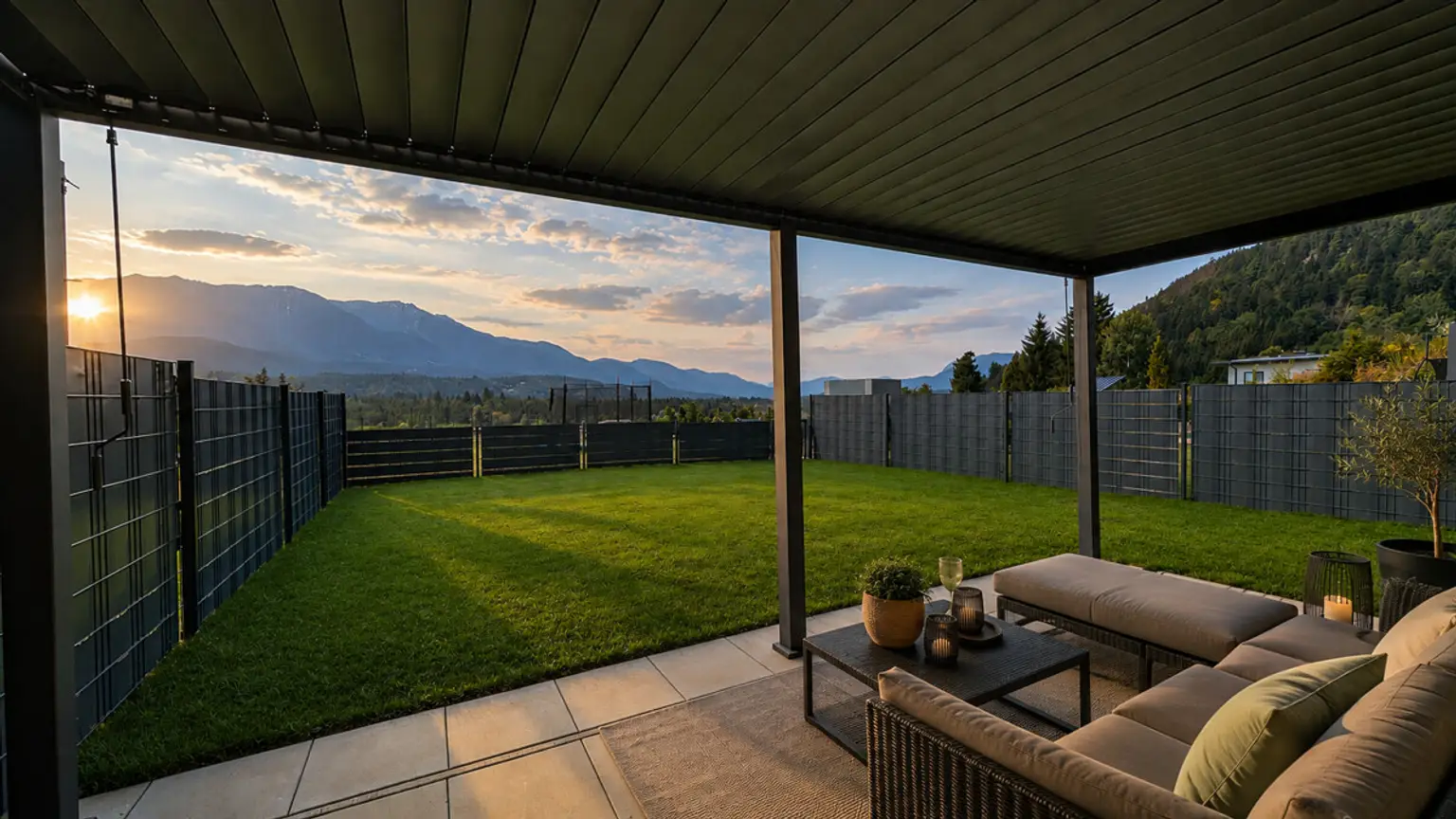 Terrasse mit Pergola Abendstimmung