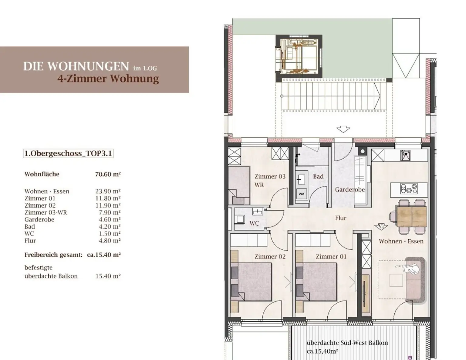 Neubau Eigentumswohnung mit großem südwestseitig überdachtem Balkon