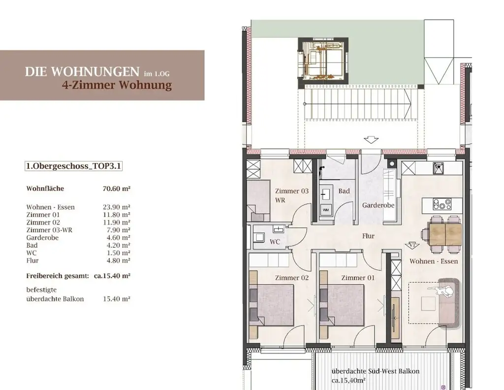 Neubau Eigentumswohnung mit großem südwestseitig überdachtem Balkon