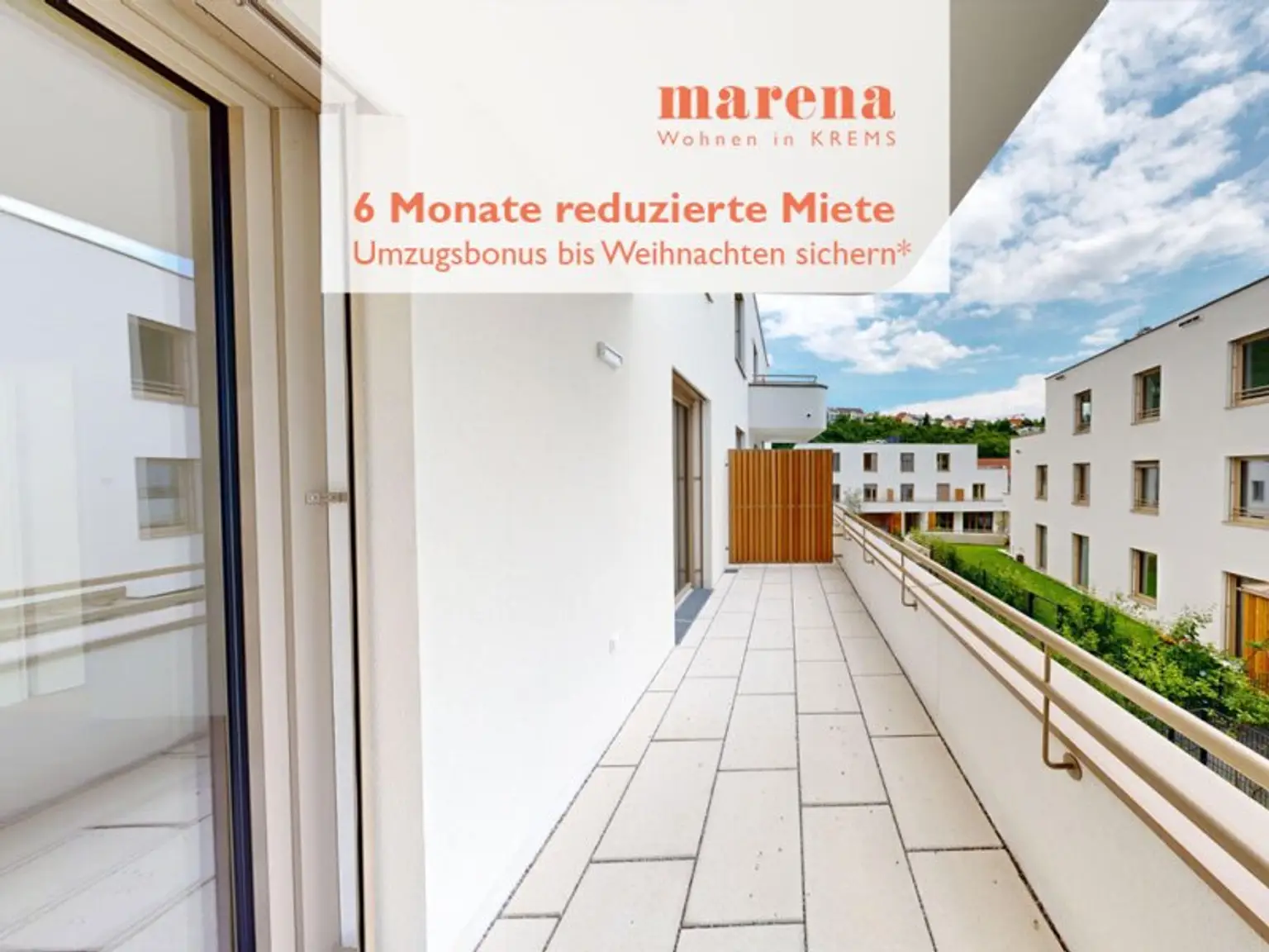 2-Zimmer-Wohnung mit Terrasse in Südlage + Umzugsbonus: 6 Monate reduzierte Miete | marena – Wohnen in Krems Haus 75b