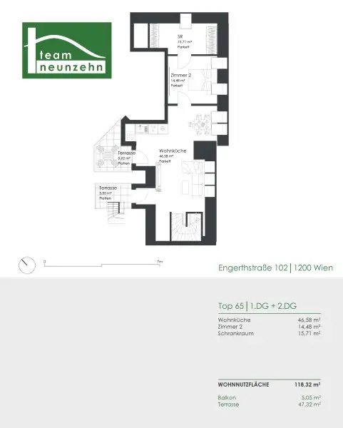 Klimatisierte Maisonette mit Dachterrasse in top Lage nahe U6, Millennium City und Donau! WG-geeignet!