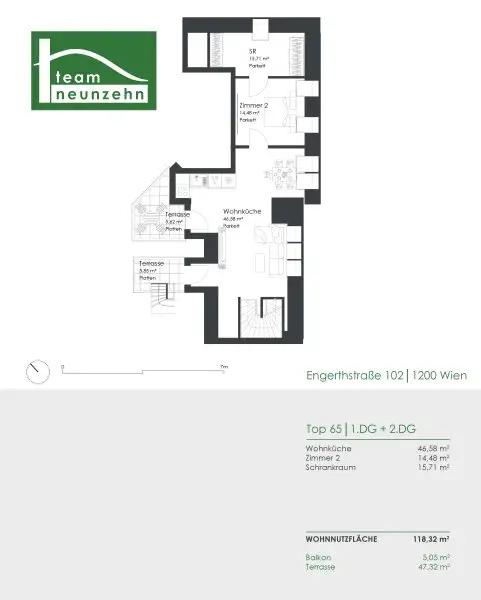 Klimatisierte Maisonette mit Dachterrasse in top Lage nahe U6, Millennium City und Donau! WG-geeignet!
