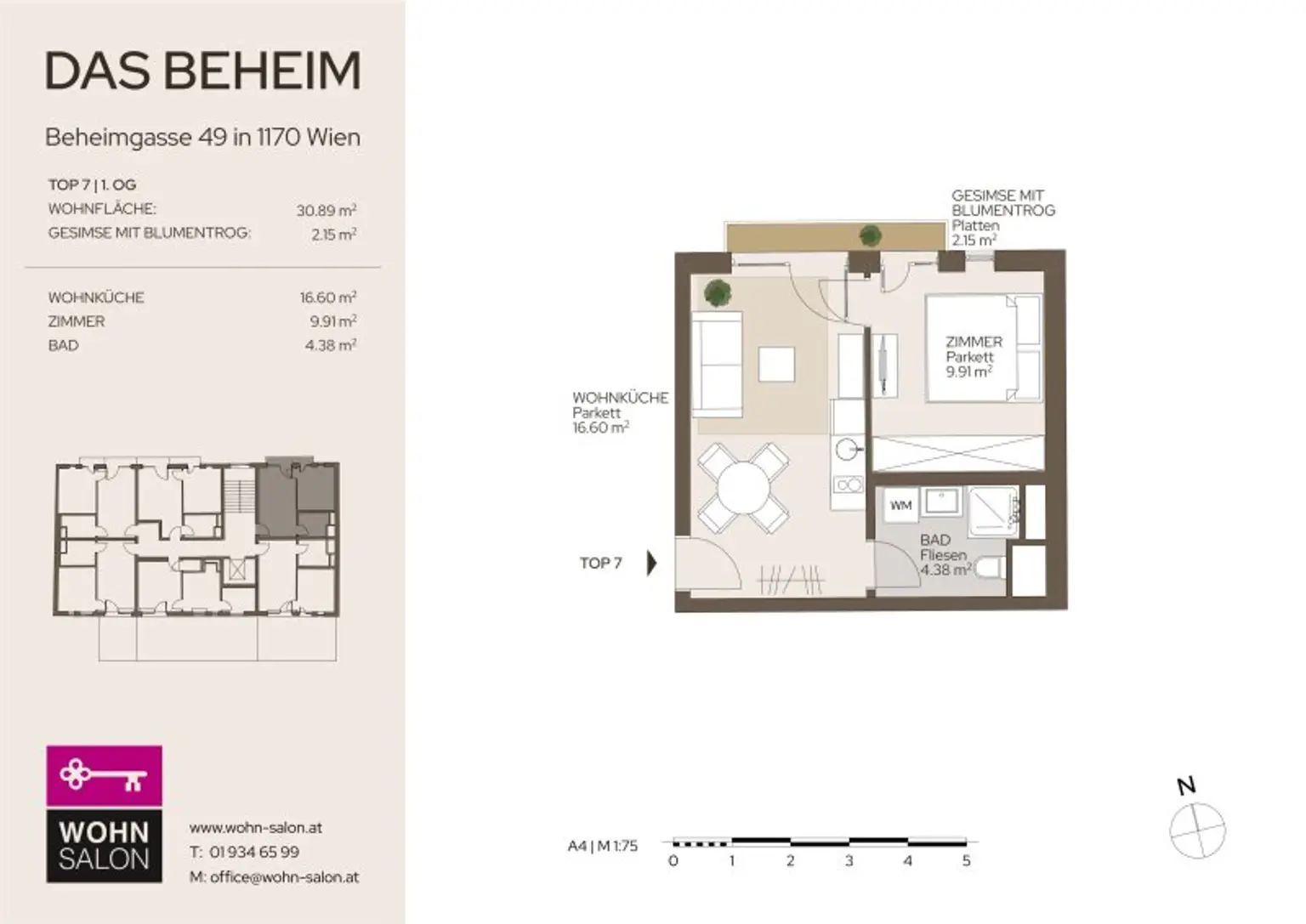 KOMPAKTE 2-ZIMMER WOHNUNG MIT GESIMSE UND BLUMENTRÖGEN