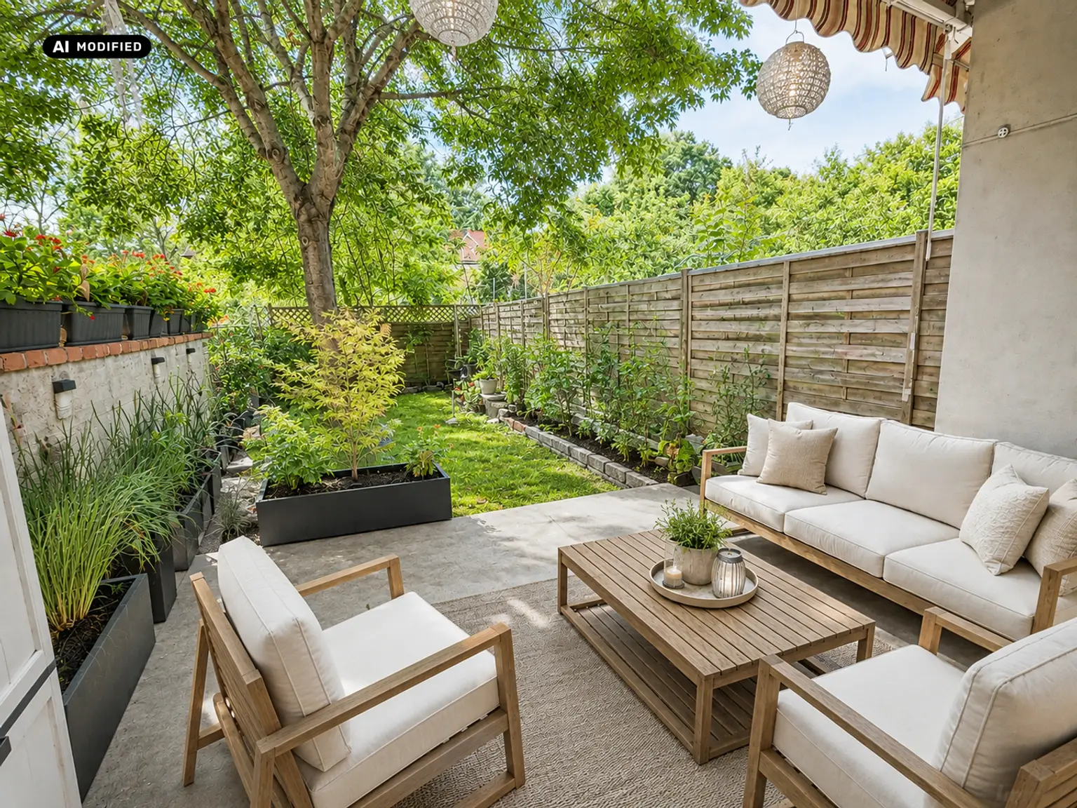 KI-bearbeitet – Terrasse mit eigenem Garten