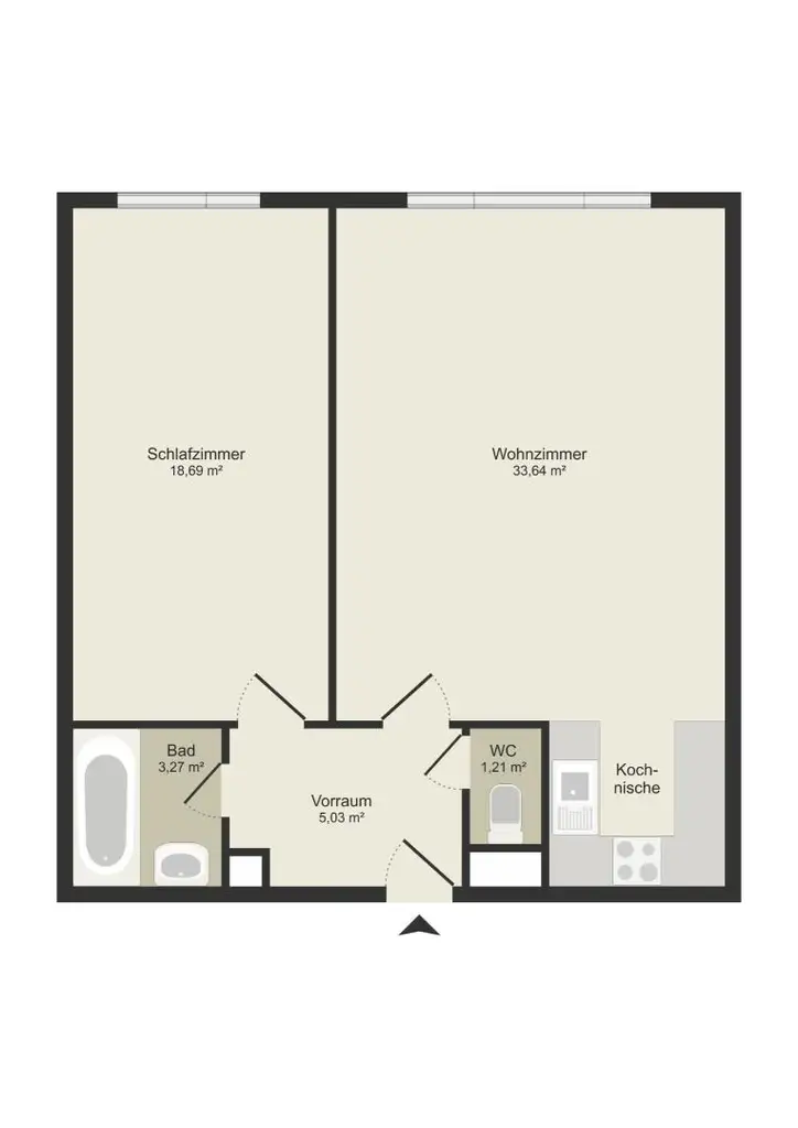Helle 2-Zimmer-Wohnung mit Innenhofblick und eigenem Parkplatz