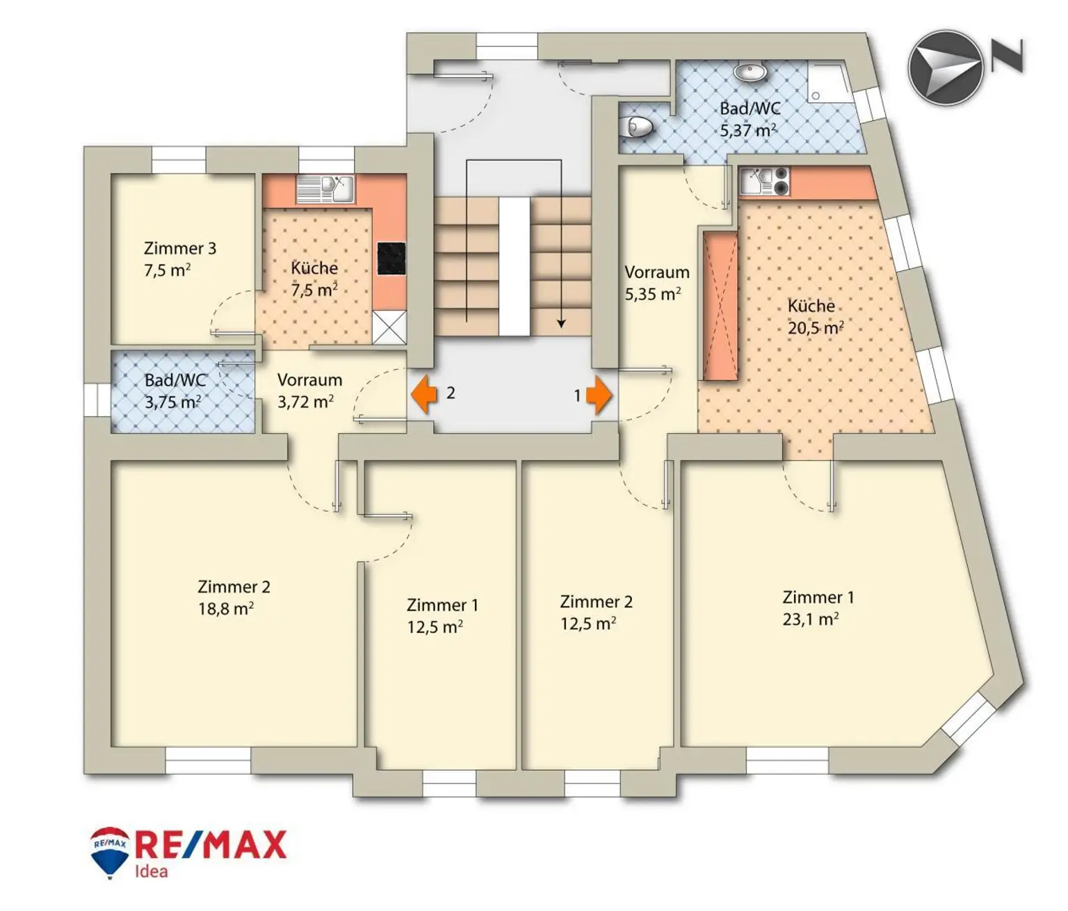 Erdgeschoß Top 1, Top 2