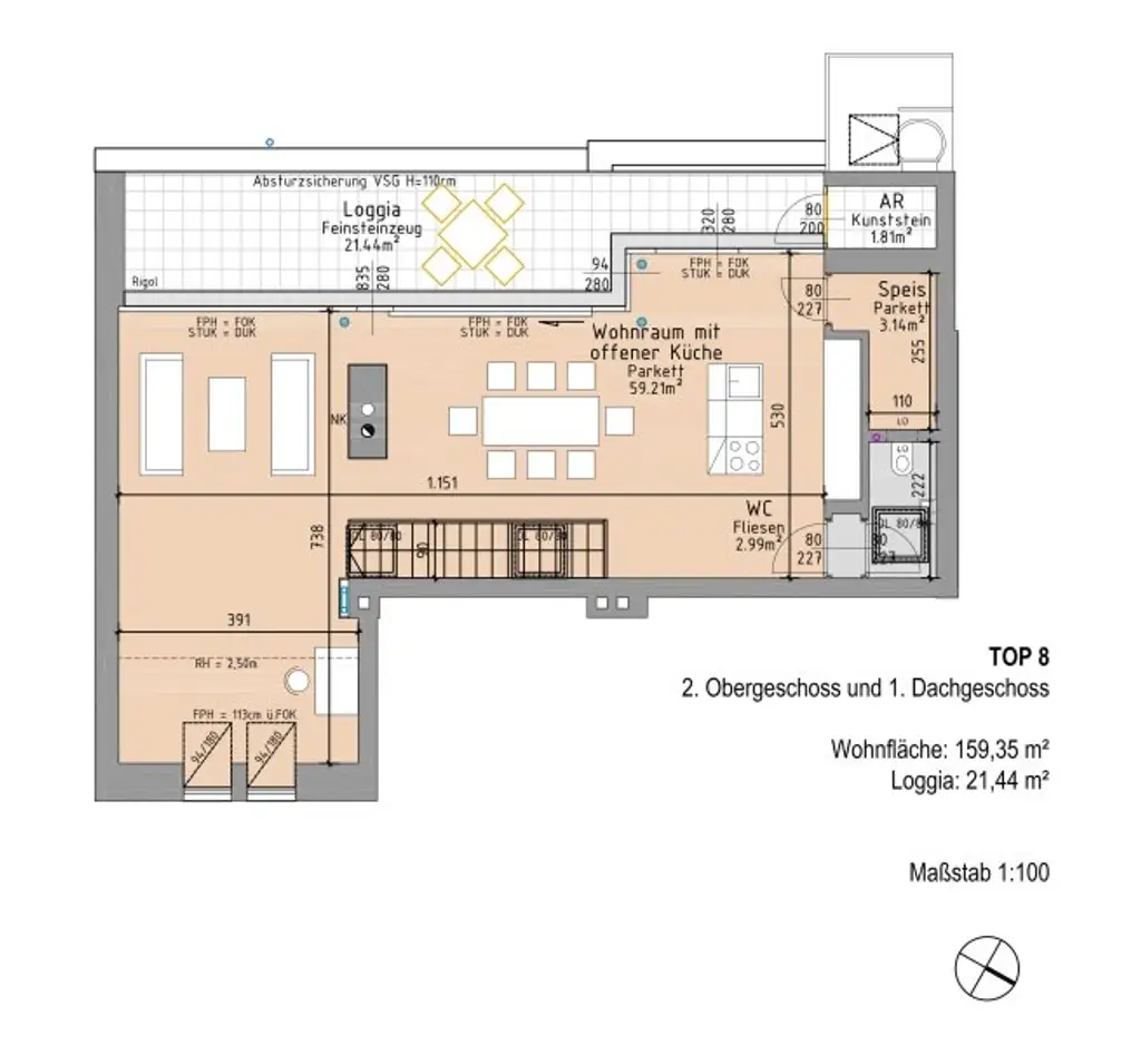 Elegante DG-Maisonette mit Terrasse und Blick in den Garten des Palais Schönburg