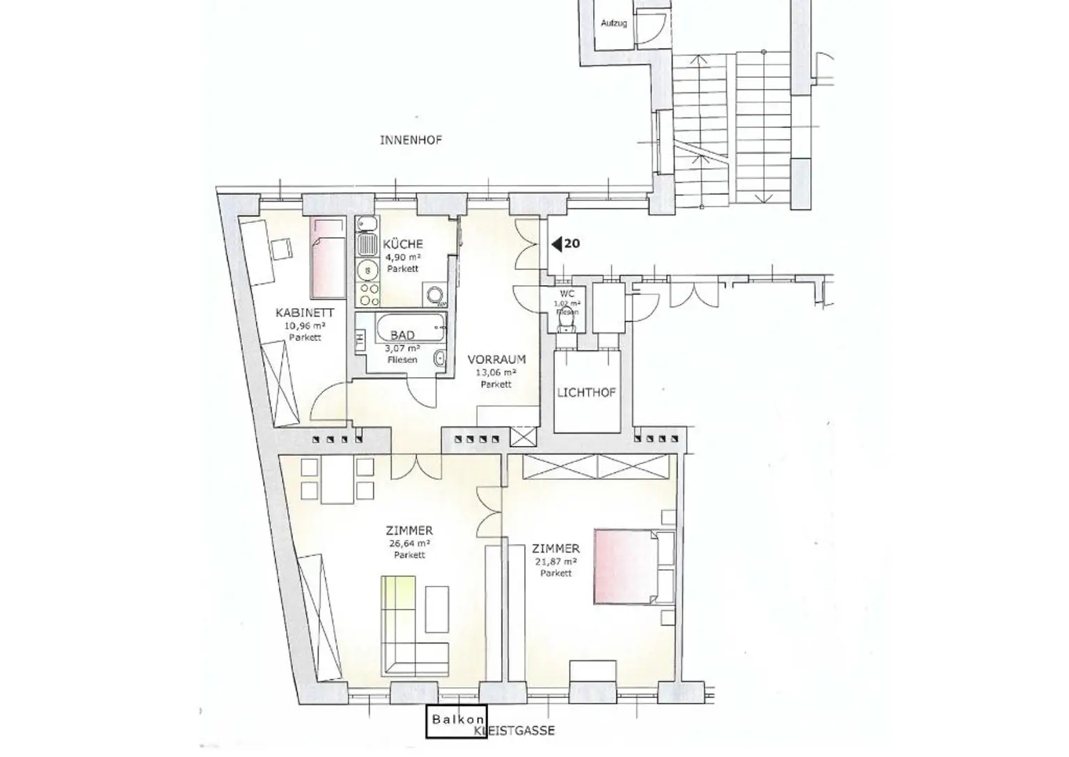 3 Zimmer mit Balkon, komplett neues Bad und WC