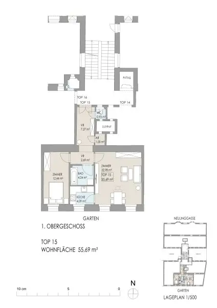 GENERALSANIERTE ALTBAUWOHNUNG: komplett hofseitige 2-Zimmerwohnung