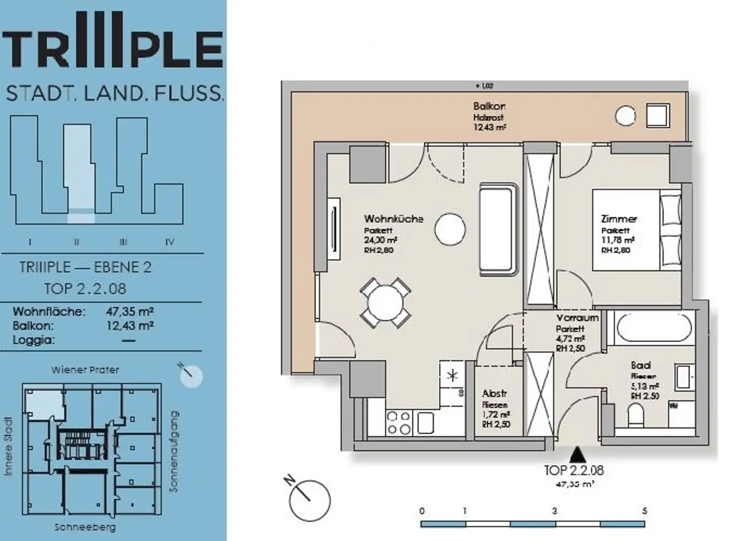 Möblierte Balkonwohnung mit 2 Zimmern  - in den TrIIIple Towers