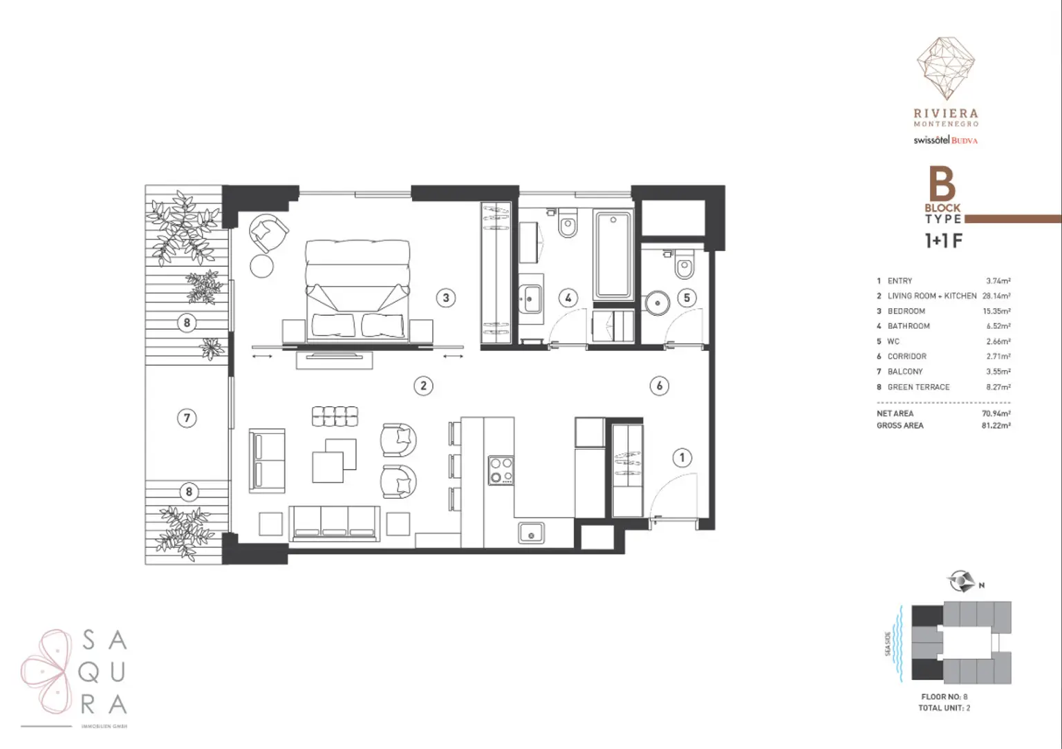 Mediterraner Traum – Apartment 1+1 F | Block B – Riviera Montenegro | Swissôtel Budva
