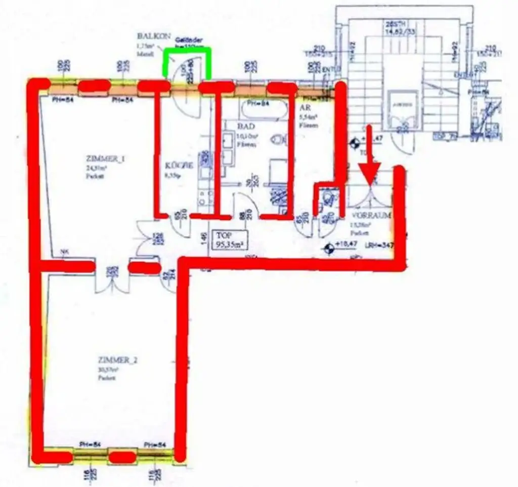 AM GRABEN-NÄHE, 95 m2 Altbau mit Balkon, 2 Zimmer, Komplettküche, Wannenbad, Parketten, 4. Liftstock, Flügeltüren, Spiegelgasse