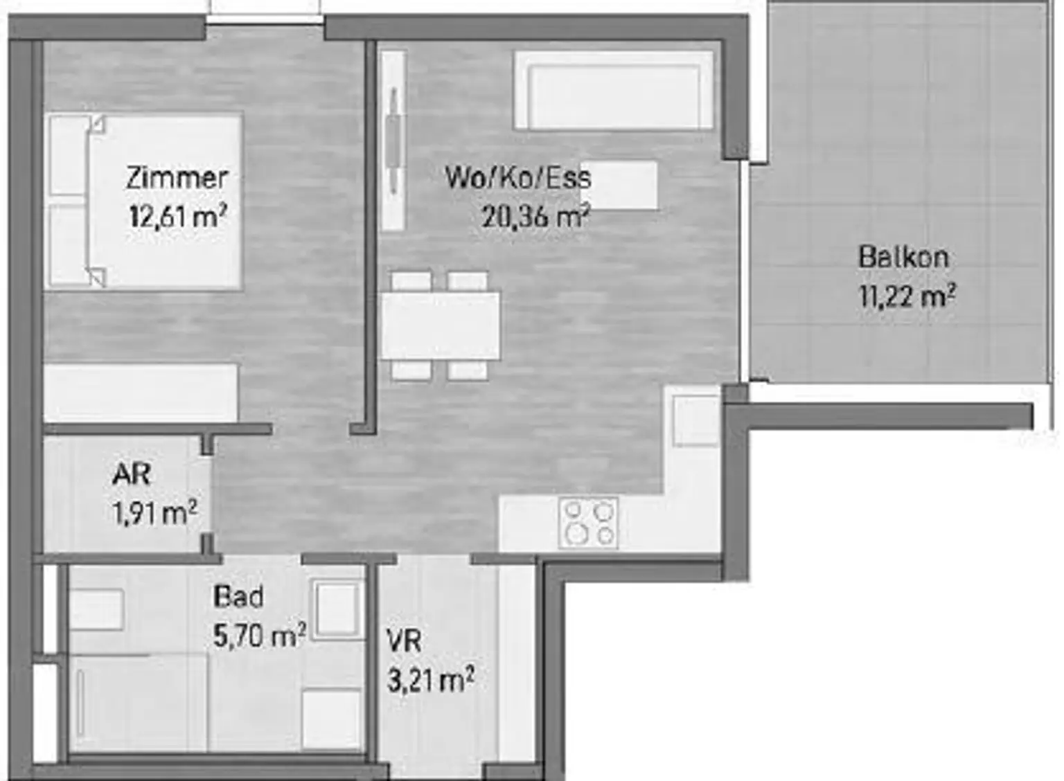 Top 11: 44m² Wohnfläche mit 11m² Balkon