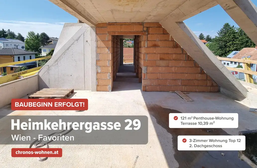 BAUBEGINN ERFOLGT! Neubau-Penthouse-Wohnung mit großen Fensterfläche am Laaerberg zwischen Löwygrube und Kurpark Oberlaa!