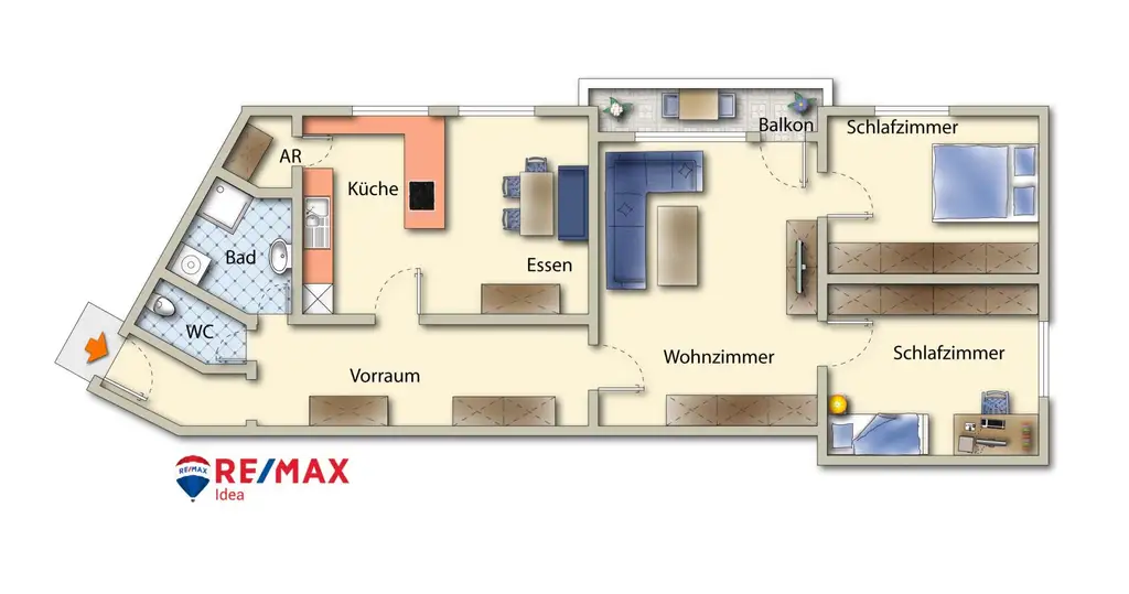 Komfortable 3-Zimmer-Wohnung mit Balkon, Tiefgarage und Klimaanlage