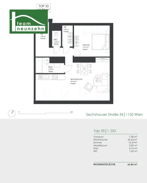 Freundliche DG-Wohnung in Sechshaus - 5 Gehminuten zu U4 und U6! Schlafzimmer in Hofruhelage!