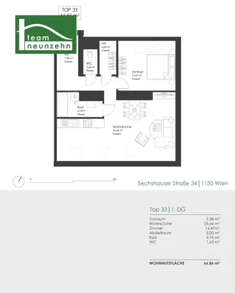 Freundliche DG-Wohnung in Sechshaus - 5 Gehminuten zu U4 und U6! Schlafzimmer in Hofruhelage!