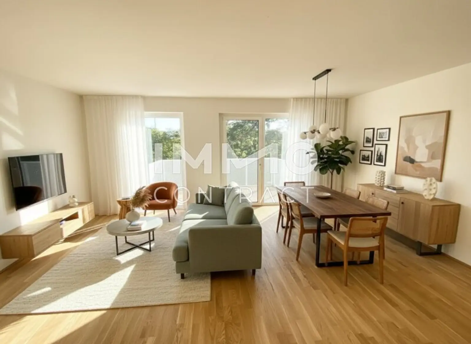 Wohnzimmer KI möbliert