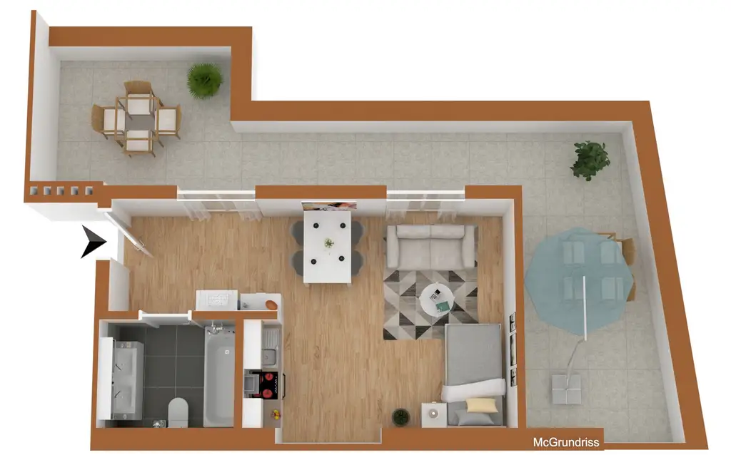 "33 m² Dachterrasse mit Wohnung"