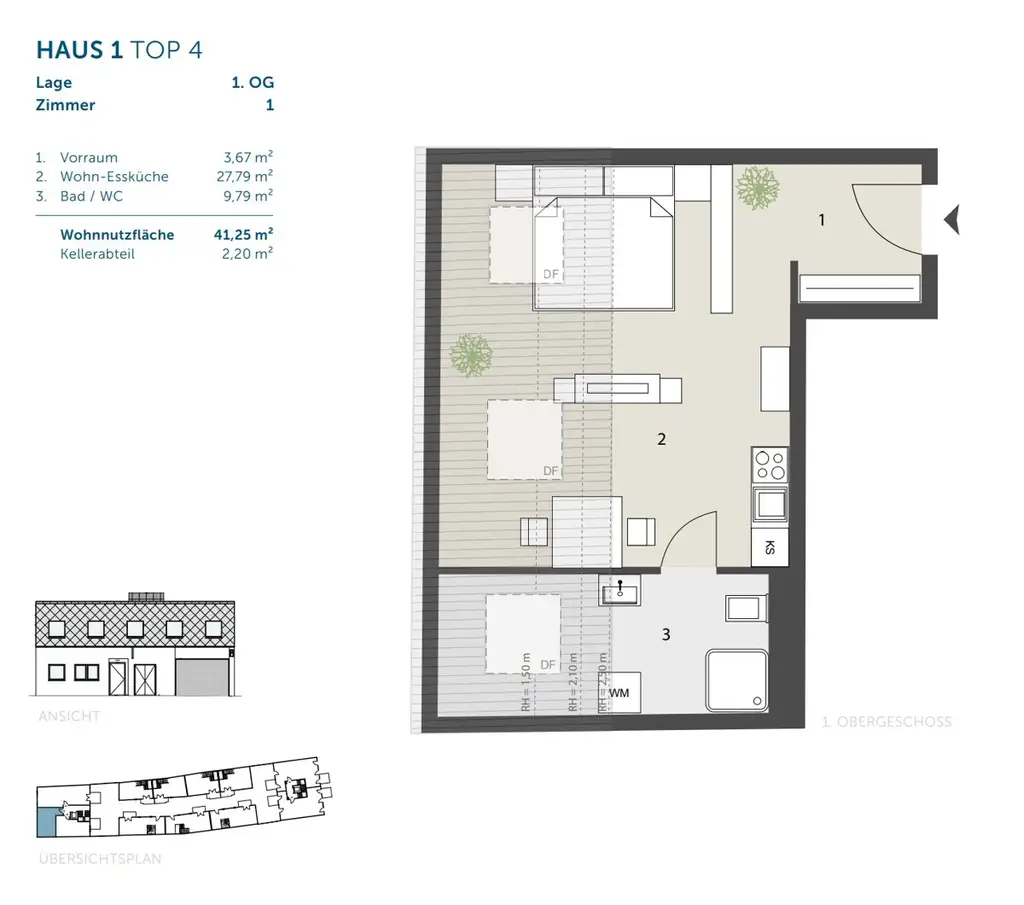 Kompaktes City-Loft: 1 Zimmer, große Wohnküche & Bad mit WM-Anschluss