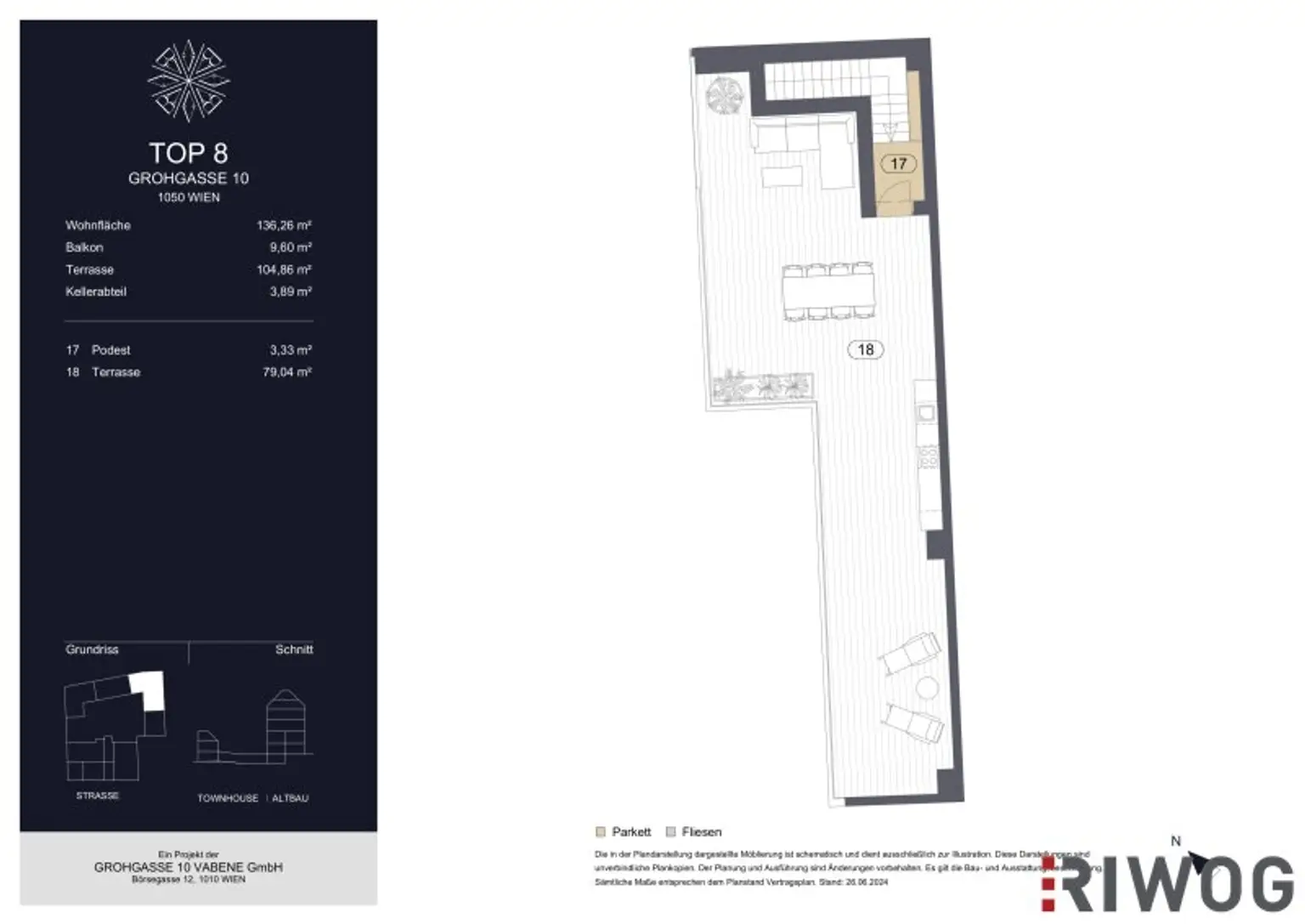 GROHGASSE 10 | innenhofseitige 4-Zimmer Maisonette-Wohnung mit herausragender Dachterrasse komplett ohne Schrägen | Townhouse