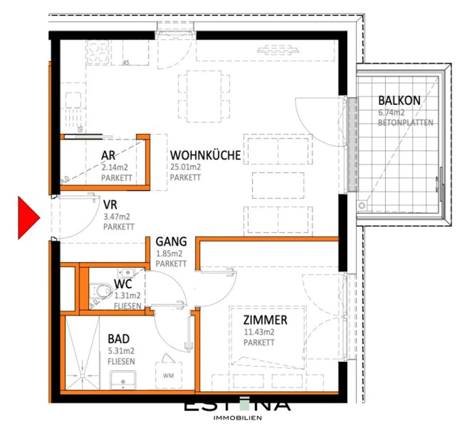 ERSTBEZUG Helle 2-Zimmerwohnung mit Balkon in ruhiger Lage
