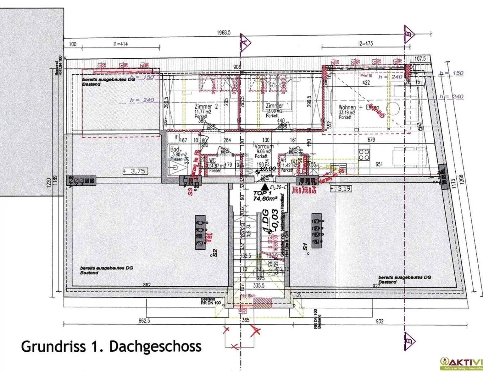 2 Rohdachböden baubewilligt. - 6 Wohneinheiten mit rund 450 m² WNFL. - Wohnlage nahe Lendplatz.