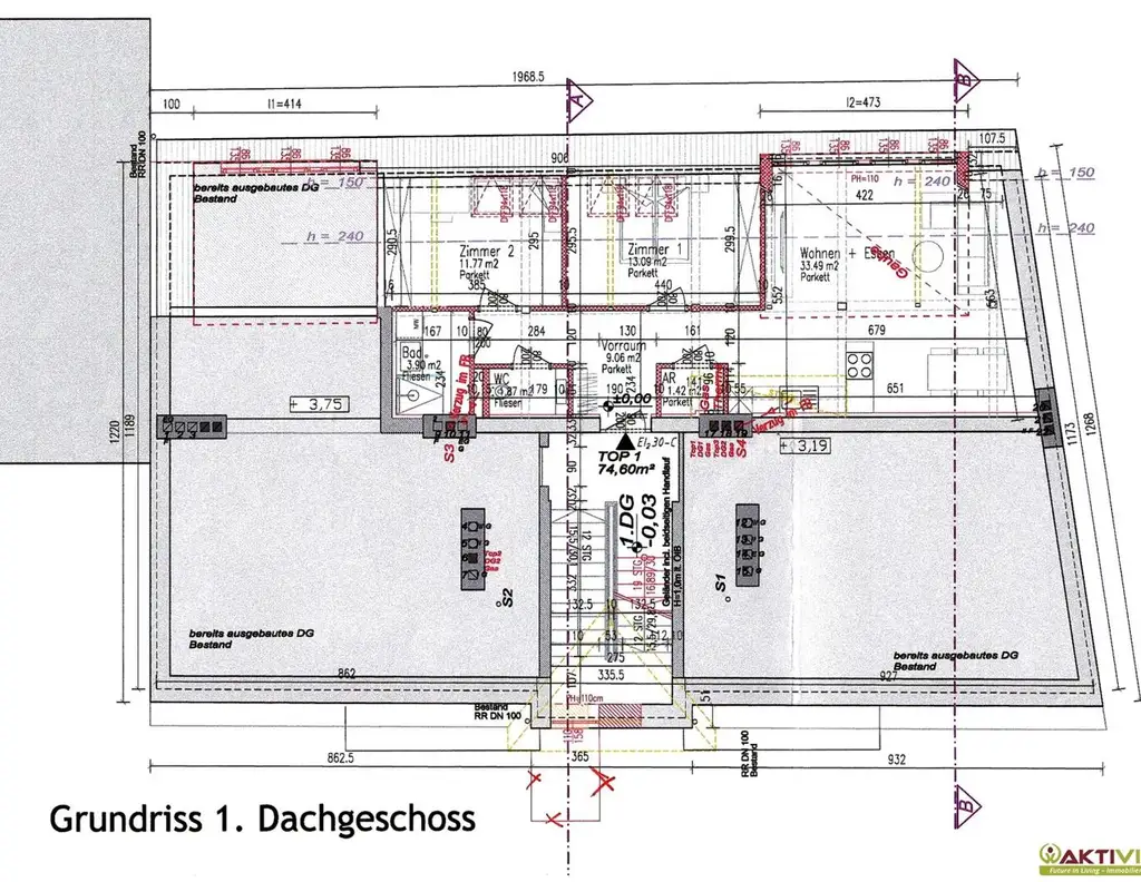 2 Rohdachböden baubewilligt. - 6 Wohneinheiten mit rund 450 m² WNFL. - Wohnlage nahe Lendplatz.