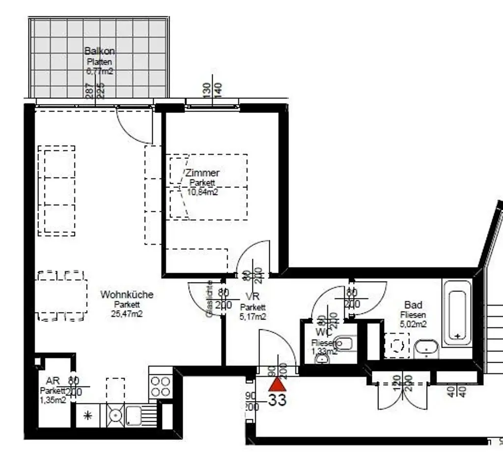 Neubauwohnung im Dachgeschoß mit 6,77m² großem SÜD-Balkon
