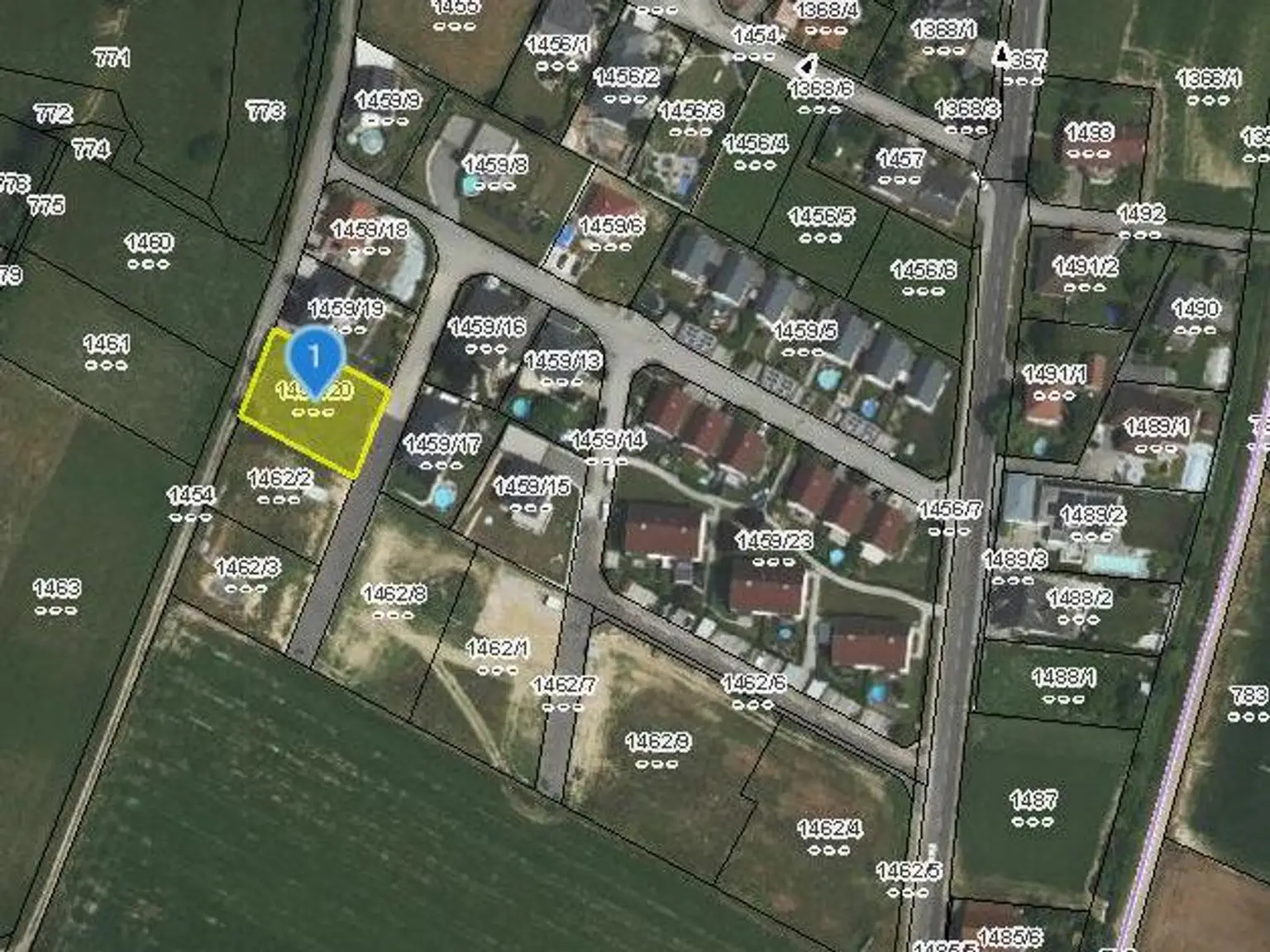 Abbildung aus NÖ-Atlas, Grundstück markiert