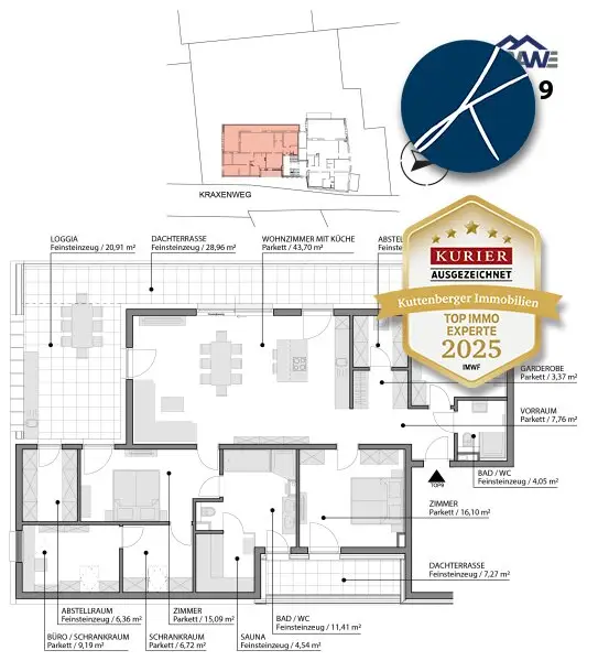Exklusive Dachgeschoßwohnung mit Terrasse und Sauna (Top 9) - Neubauprojekt am Kremser Steindl
