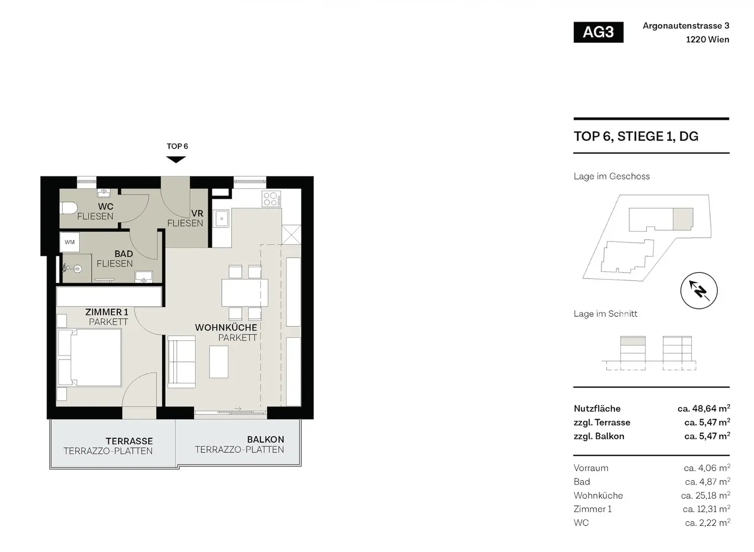 Grundriss Top 6, Stiege 1