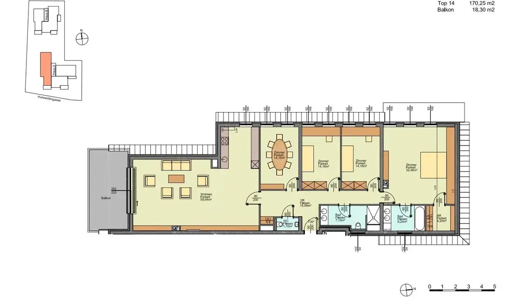 Moderne 5-Zimmer-Wohnung mit  über 18m² Balkon, 2 Bäder/2WCs