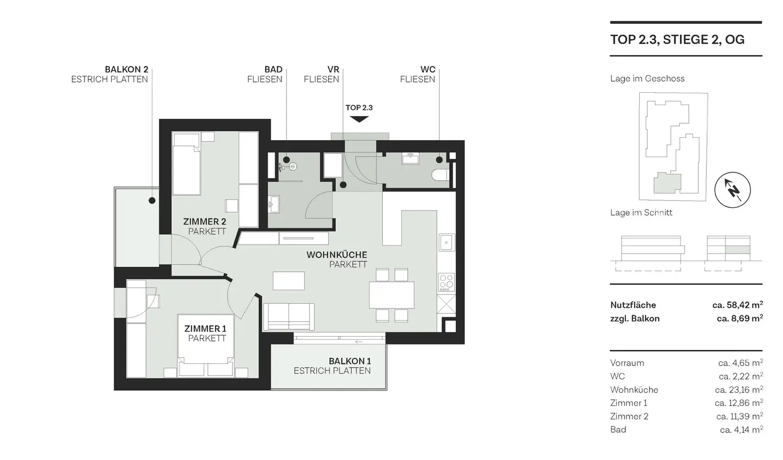 Grundriss Top 3, Stiege 2