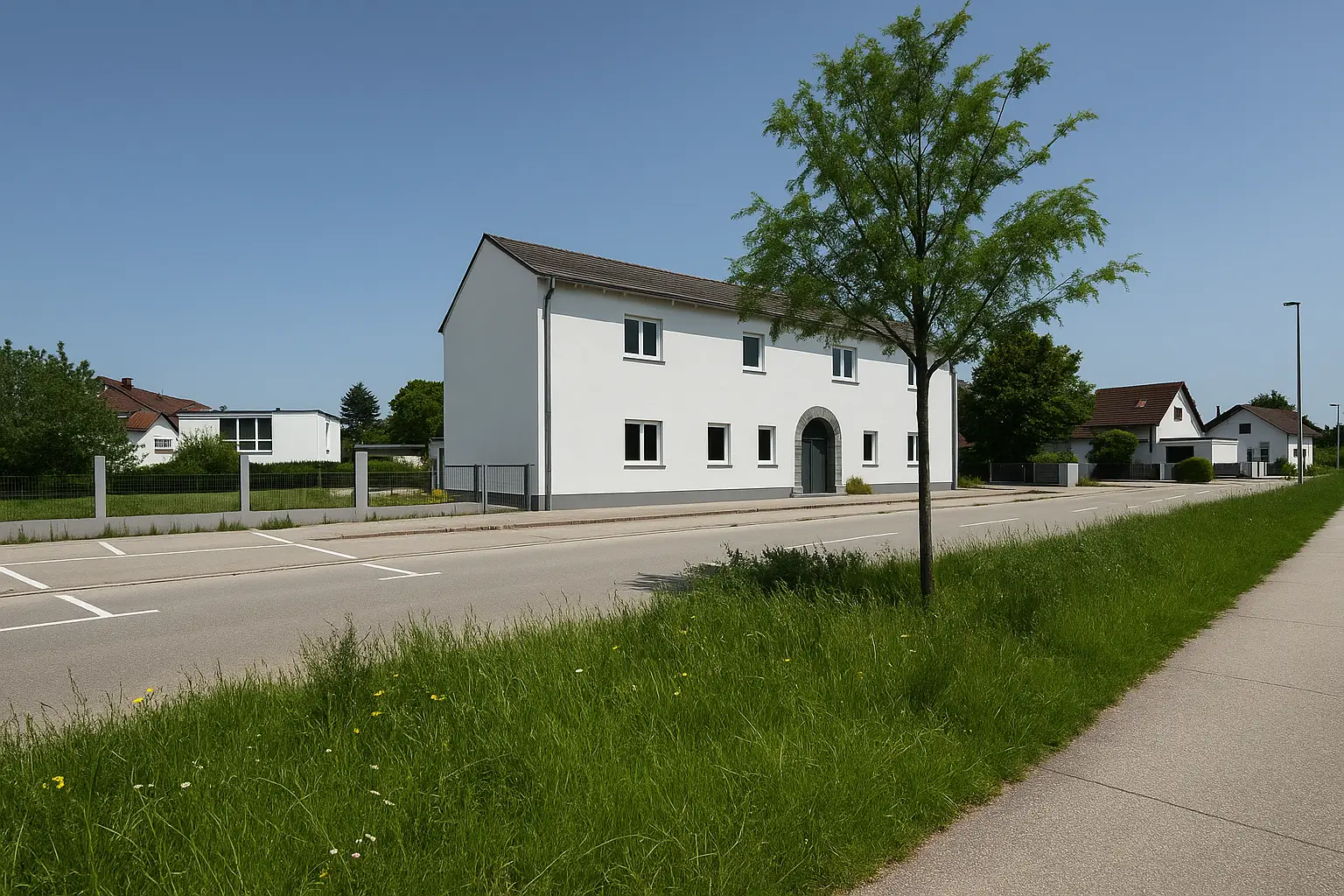 Ansicht mit Parkplatz