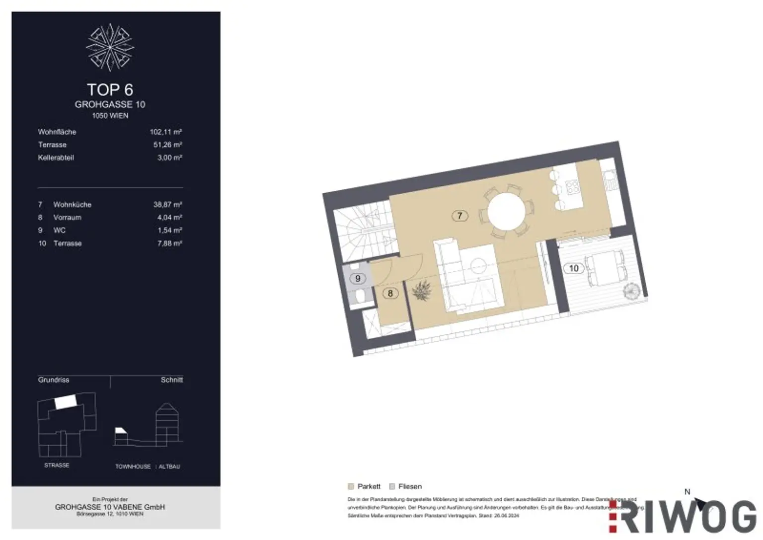 GROHGASSE 10 | südseitige 3-Zimmer Maisonette-Wohnung mit herausragender Dachterrasse | Fernwärme | Bodenkühlung | Klimaanlage