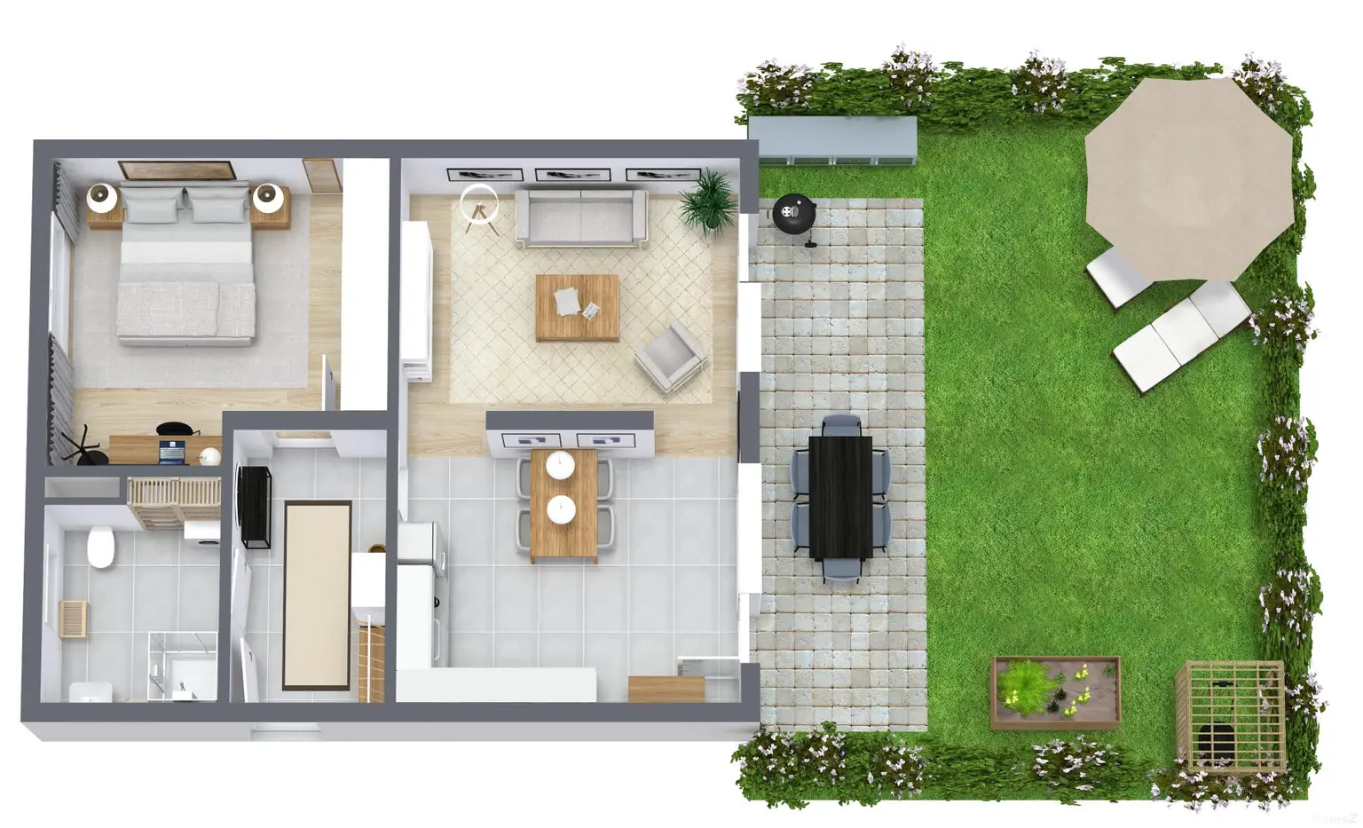 Moderne 2 Zimmer Wohnung mit Garten und 2 Tiefgaragenplätzen in Graz - St. Peter und ruhiger Lage!