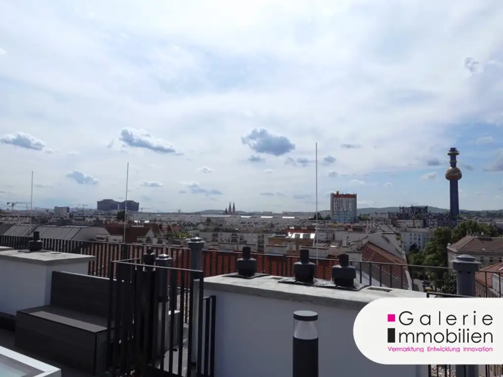 VIDEO: 360°-Ausblick auf Wien: Hochwertige 2-Zimmer-Wohnung mit Klima plus 2 private Dachterrassen!