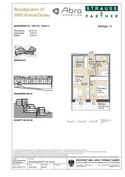 Voll Möblierte Wohnung für Kurzzeitvermietung - Moderne Zwei Zimmer Wohnung mit Balkon in Krems