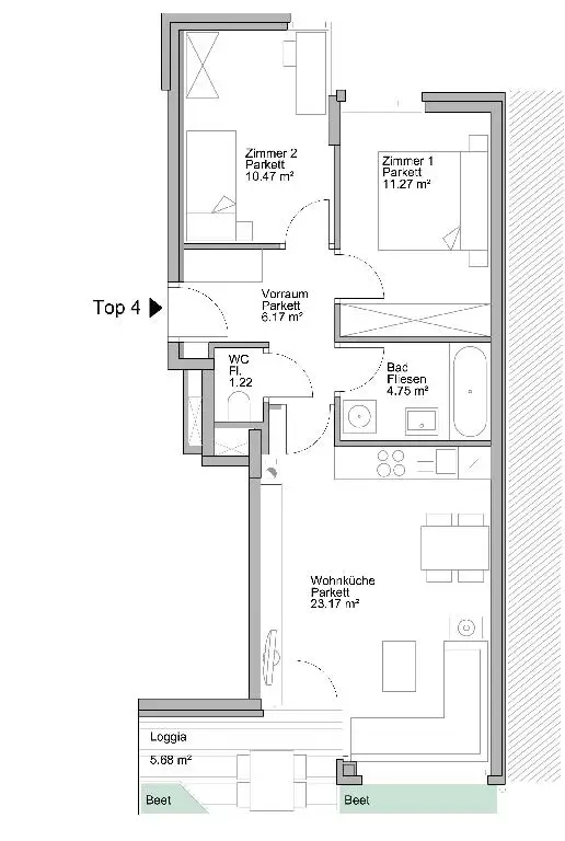 sonnige 3 Zimmer | optimaler Grundriss | Loggia | schöne & ruhige Hoflage in Penzing