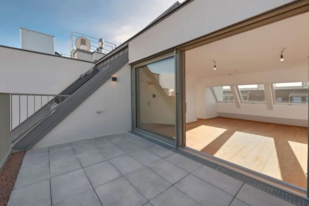 Modern wohnen in Meidling! Drei-Zimmer DG-Erstbezug mit Terrasse! Top79