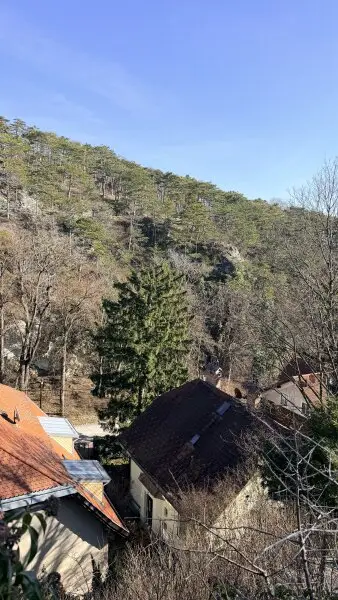 Blick von der Terrasse zum Felsenweg