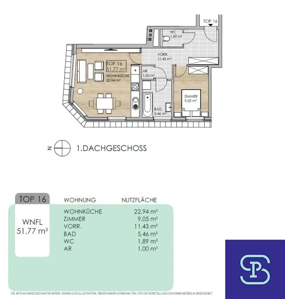 Sonnige 52m² DG-Wohnung mit Einbauküche Nahe U6 - 1170 Wien