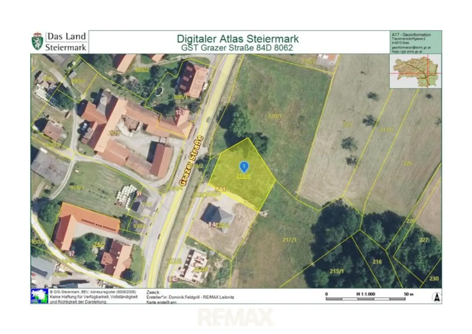 Katasterauszug Grazer Straße 84D 8062